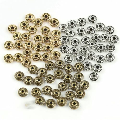 Metall-Rondelle-Abstandsperlen, goldfarben, Strass, Kristall, lose, flach, rund, für die Schmuckherstellung, DIY-Armbandzubehör, Rondellen 02, antike Silberfarbe Metall-Rondelle-Abstandsperlen, goldfarben, Strass, Kristall, lose, flach, rund, für die Schmuckherstellung, DIY-Armbandzubehör, Rondellen 02, antike Silberfarbe von TBSKUY