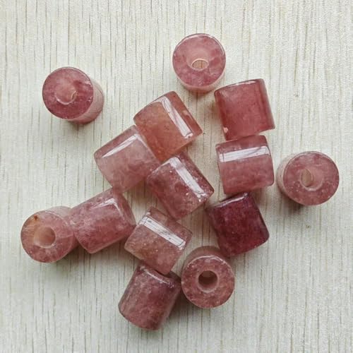 Modische Perlen aus Naturstein mit großem Loch, gemischte Zylinderform, 16 mm x 16 mm, zur Herstellung von Schmuckzubehör, 12 Stück – Erdbeere von TBSKUY