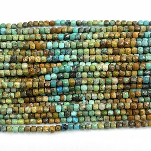 Natürliche 4,0 mm seltene türkisfarbene facettierte Würfelperlen mit Farbverlauf zur Herstellung von Schmuck, DIY-Halsketten und Armbändern, 1 Strang von TBSKUY