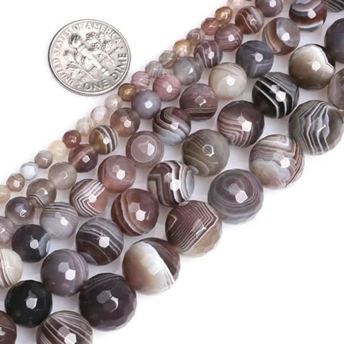 Natürliche Botswana-Achatperlen, rund, facettiert, zur Schmuckherstellung, Strang 15 Zoll, DIY-Schmuckzubehör, Perlen 4,0 mm, 6 mm, 8 mm, 10 mm – Botswana-Achat – 10 mm (38 Stück pro Strang) von TBSKUY