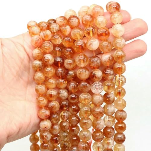 Natürliche Citrin-Steinperle zur Schmuckherstellung, glatt, rund, Edelstein, DIY-Perlen für Armband, Halsketten, Zubehör, 4, 6, 8, 10 mm, Citrin, 8 mm, 45–46 Stück von TBSKUY