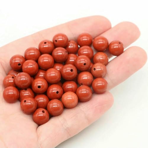 Natürliche Citrin-Steinperle zur Schmuckherstellung, glatter, runder Edelstein, DIY-Perlen für Armband-Halskettenzubehör, 4, 6, 8, 10 mm, Roter Jaspis, 10 mm, 36–39 Stück von TBSKUY