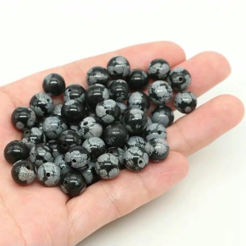 Natürliche Citrin-Steinperle zur Schmuckherstellung, glatter, runder Edelstein, DIY-Perlen für Armband-Halskettenzubehör, 4, 6, 8, 10 mm, Schneeflockenobsidian, 10 mm, 36–39 Stück von TBSKUY