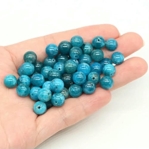 Natürliche Citrin-Steinperle zur Schmuckherstellung, glatter, runder Edelstein, DIY-Perlen für Armband-Halskettenzubehör, 4, 6, 8, 10 mm, blauer Apatit, 10 mm, 36–39 Stück von TBSKUY