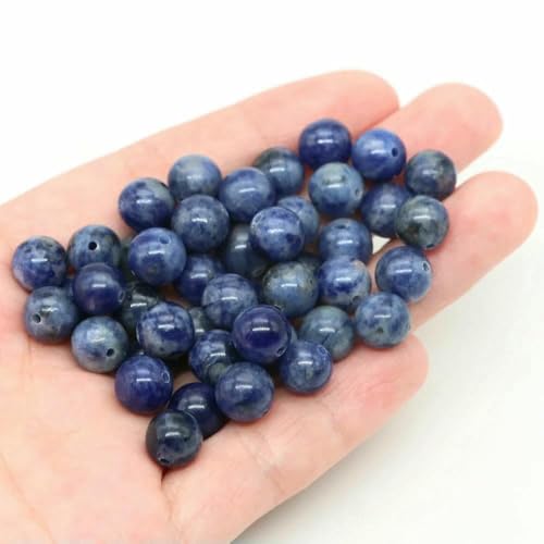 Natürliche Citrin-Steinperle zur Schmuckherstellung, glatter, runder Edelstein, DIY-Perlen für Armband-Halskettenzubehör, 4, 6, 8, 10 mm, blauer Sodalith, 10 mm, 36–39 Stück von TBSKUY