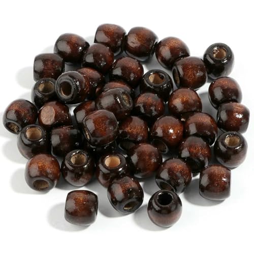Natürliche Holzperlen zur Schmuckherstellung, Holzperlen mit großem Loch, lose Abstandsperlen, DIY-Haarschmuck, Armband, Halskette, Großhandel, dunkelbraun, 11 x 12 mm, 100 Stück von TBSKUY
