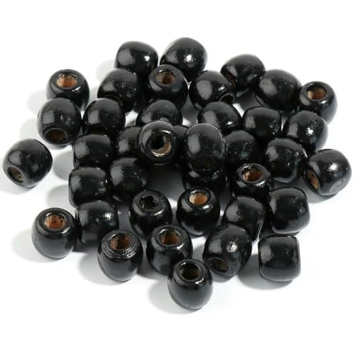 Natürliche Holzperlen zur Schmuckherstellung, Holzperlen mit großem Loch, lose Abstandsperlen, DIY-Haarschmuck, Armband, Halskette, Großhandel, schwarz, 11 x 12 mm, 100 Stück von TBSKUY