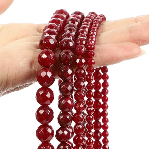 Natürliche rote Steinperlen, Tigerauge, rosa Achat, Quarz, Jade, lose Abstandsperlen für die Schmuckherstellung, DIY-Armband, Halskettenzubehör, facettierter roter Kristall, 6 mm, ca. von TBSKUY