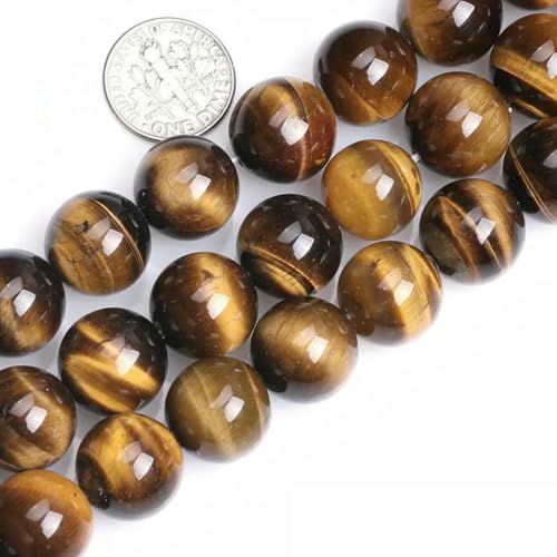 Natürlicher Edelstein, gelbes Tigerauge, runde lose Perlen zur Schmuckherstellung, Strang 15 Zoll, DIY-Armband, Halskette, Schmuckherstellung, Perlen – gelbes Tigerauge – 18 mm (ca. 21 Stück) von TBSKUY