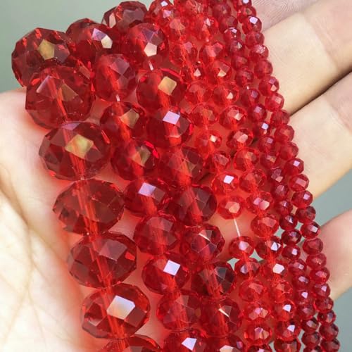 Naturstein-Abakus, facettierte rote Jade, lose Rondelle-Perlen für die Herstellung von Schmuck, Armbändern und Ohrringen, 38,1 cm, 3, 4, 6, 8 mm, rot, 6 mm (ca. 91 Stück) von TBSKUY