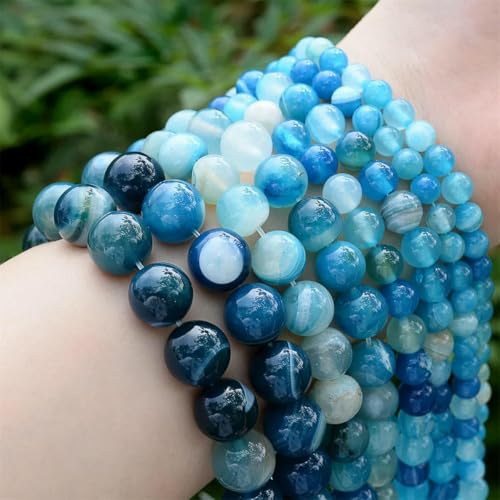 Natursteinperlen, 4, 6, 8, 10 mm, Aquamarin, Lava, Türkis, Achate, Quarz, Jaspis, Kristalle, Perlen zur Schmuckherstellung, DIY-Halskette – blau gestreifte Achate – 10 mm, 34 bis 37 Stück Natursteinperlen, 4, 6, 8, 10 mm, Aquamarin, Lava, Türkis, Achate, Quarz, Jaspis, Kristalle, Perlen zur Schmuckherstellung, DIY-Halskette – blau gestreifte Achate – 10 mm, 34 bis 37 Stück von TBSKUY