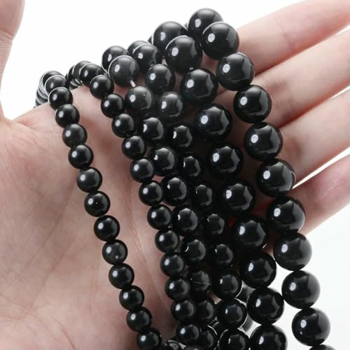 Natursteinperlen, Tigerauge, Achate, Amazonit, Jade, Mondstein, Quarz, Lavaperlen zur Schmuckherstellung, DIY-Armbandzubehör, Obsidian, 6 mm (ca. 61) von TBSKUY