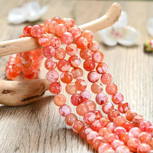 Natursteinperlen, Tigerauge, Achate, Amazonit, Jade, Mondstein, Quarz, Lavaperlen zur Schmuckherstellung, DIY-Armbandzubehör – Feuerdrachenachat – 6 mm (ca. 61) von TBSKUY