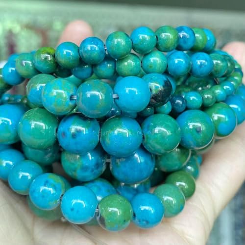 Natursteinperlen 4 6 8 10 mm Tigerauge Lava Amazonit Türkis Verkrustete Achate Jaspis Perlen zur Schmuckherstellung DIY Armband Halskette-Chrysokoll-10 mm 36 bis 37 Stück von TBSKUY