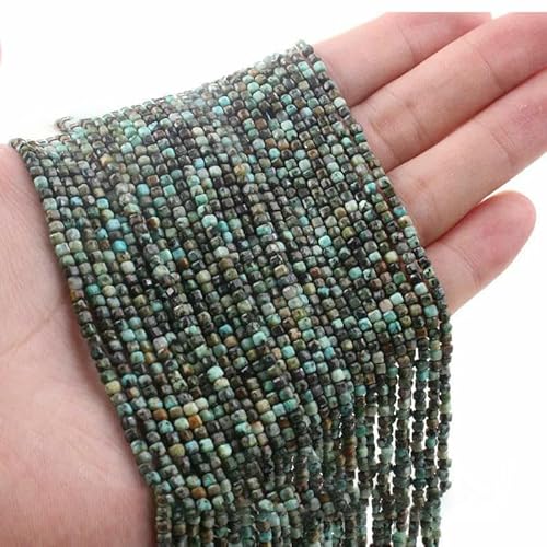 Neue 2,5 mm Würfel Naturstein Apatit facettierte Perlen Peridot Turmalin Obsidian lose Abstandsperlen für Schmuckherstellung DIY Armband-Afrikanisches Türkis-2,5 x 2,5 mm (150 Stück) von TBSKUY