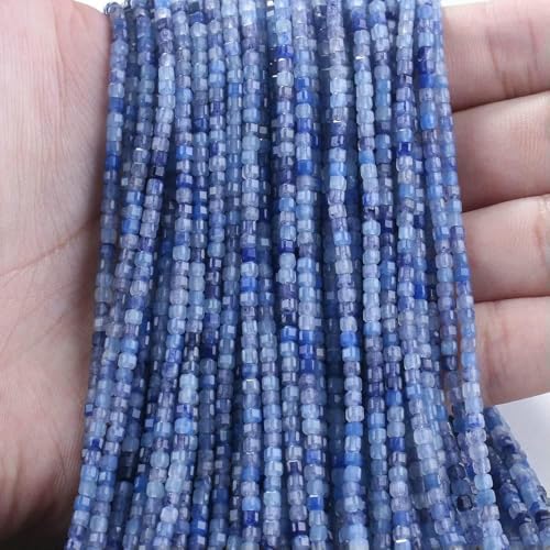 Neue 2,5 mm Würfel Naturstein Apatit facettierte Perlen Peridot Turmalin Obsidian lose Abstandsperlen für Schmuckherstellung DIY Armband-Blauer Aventurin L.1-2,5 x 2,5 mm (150 Stück) von TBSKUY