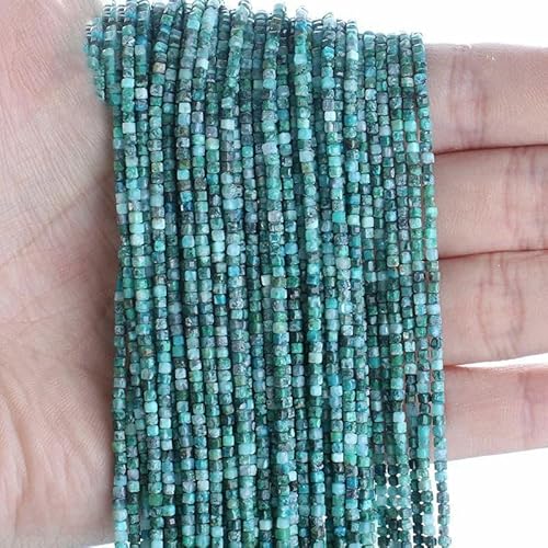 Neue 2,5 mm Würfel Naturstein Apatit facettierte Perlen Peridot Turmalin Obsidian lose Abstandsperlen für Schmuckherstellung DIY Armband-Chrysocoll L.1-2,5 x 2,5 mm (150 Stück) von TBSKUY