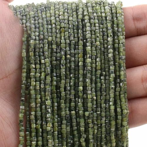 Neue 2,5 mm Würfel Naturstein Apatit facettierte Perlen Peridot Turmalin Obsidian lose Abstandsperlen für Schmuckherstellung DIY Armband-Kanada Jade L.1-2,5 x 2,5 mm (150 Stück) von TBSKUY