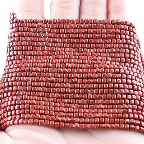 Neue 2,5 mm Würfel Naturstein Apatit facettierte Perlen Peridot Turmalin Obsidian lose Abstandsperlen für Schmuckherstellung DIY Armband-Roter Jaspis L.1-2,5 x 2,5 mm (150 Stück) von TBSKUY