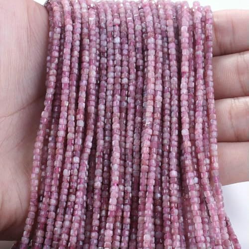Neue 2,5 mm Würfel Naturstein Apatit facettierte Perlen Peridot Turmalin Obsidian lose Abstandsperlen für Schmuckherstellung DIY Armband-Roter Turmalin L.1-2,5 x 2,5 mm (150 Stück) von TBSKUY