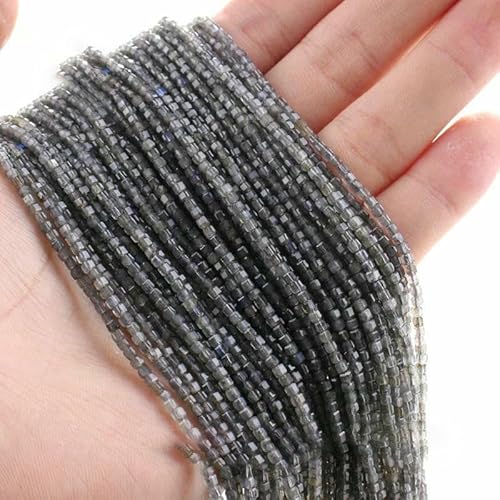 Neue 2,5 mm Würfel Naturstein Apatit facettierte Perlen Peridot Turmalin Obsidian lose Abstandsperlen für Schmuckherstellung DIY Armband-Schwarzer Labradorit-2,5 x 2,5 mm (150 Stück) von TBSKUY