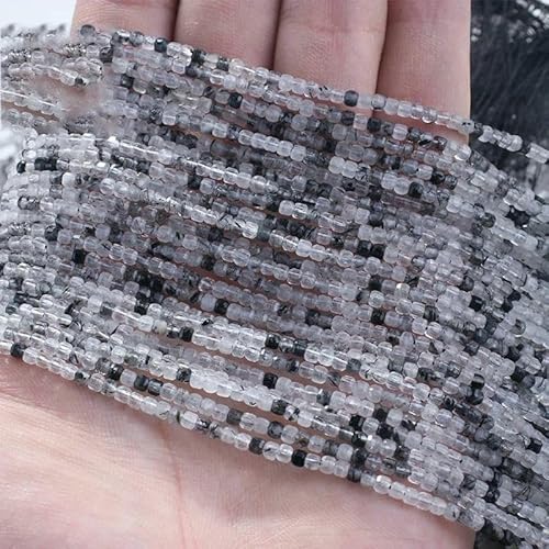 Neue 2,5 mm Würfel Naturstein Apatit facettierte Perlen Peridot Turmalin Obsidian lose Abstandsperlen für Schmuckherstellung DIY Armband-Schwarzer Rutilquarz-2,5 x 2,5 mm (150 Stück) von TBSKUY