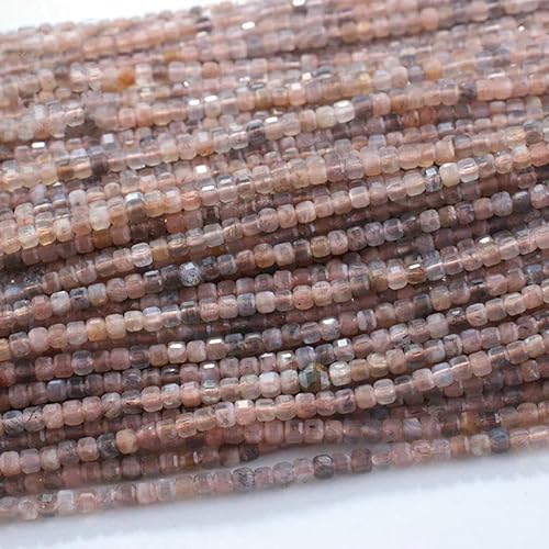 Neue 2,5 mm Würfel Naturstein Apatit facettierte Perlen Peridot Turmalin Obsidian lose Abstandsperlen für Schmuckherstellung DIY Armband-Schwarzer Sonnenstein-2,5 x 2,5 mm (150 Stück) von TBSKUY