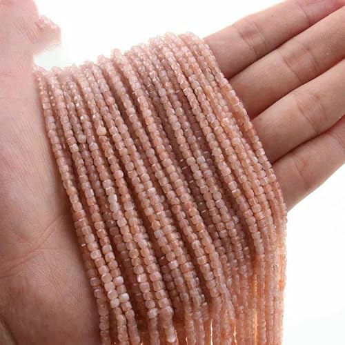 Neue 2,5 mm Würfel Naturstein Apatit facettierte Perlen Peridot Turmalin Obsidian lose Abstandsperlen für Schmuckherstellung DIY Armband-Sonnenstein L.1-2,5 x 2,5 mm (150 Stück) von TBSKUY