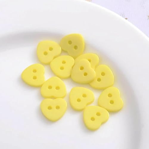 Neue 50 Stück 16 Farben Harz-Nähknöpfe Niedliche bunte Herzform 2 Löcher Knopf DIY Basteln Scrapbooking Für Nähzubehör-Gelb-7mm 50 Stück von TBSKUY
