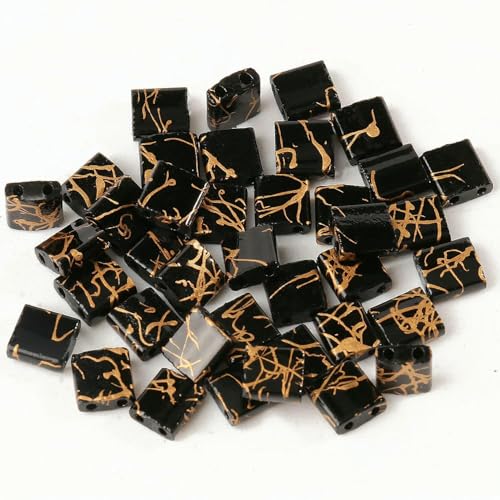 Perlen mit zwei Löchern, Rocailles-Perlen für die Schmuckherstellung, DIY-Armbänder, Zubehör, Sommer- und Strandschmuck, 5 x 5 x 2 mm, 50 Stück/Los, gesponnenes Schwarz, von TBSKUY