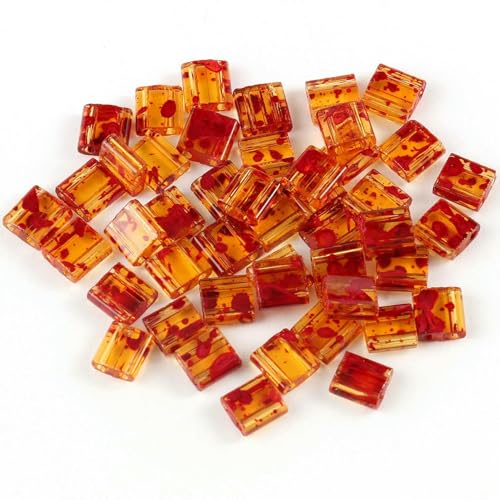 Perlen mit zwei Löchern, Rocailles-Perlen für die Schmuckherstellung, DIY-Armbänder, Zubehör, Sommer- und Strandschmuck, 5 x 5 x 2 mm, 50 Stück/Los, transparentes Rot, 5 von TBSKUY