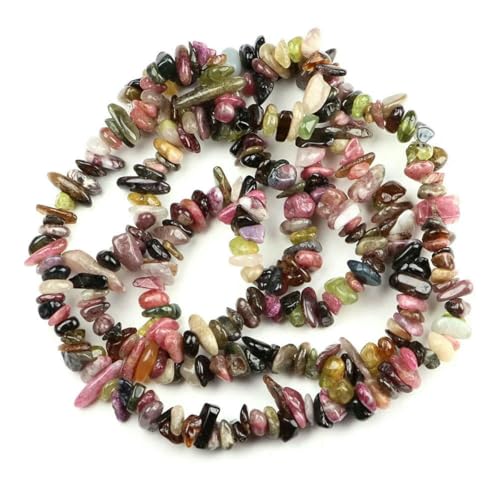 Unregelmäßige Freeform-Chip-Kiesperlen aus Naturstein, Malachit und Amethyst, Edelsteinperle zur Schmuckherstellung, DIY-Halskette, Armband, 40,6 cm, Farbe: Turmalin, 10 Stück (ca. 81,3 cm) von TBSKUY