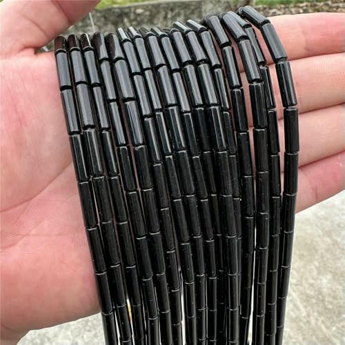 x 13,0 mm natürliche zylinderförmige Steinperlen, Opal-Achate, kaiserliche Steinröhrenperle, Energieheilungs-Edelsteinperle für die Schmuckherstellung, DIY-1. Schwarze Achate, 4 x 13,0 mm, ca. 15 von TBSKUY