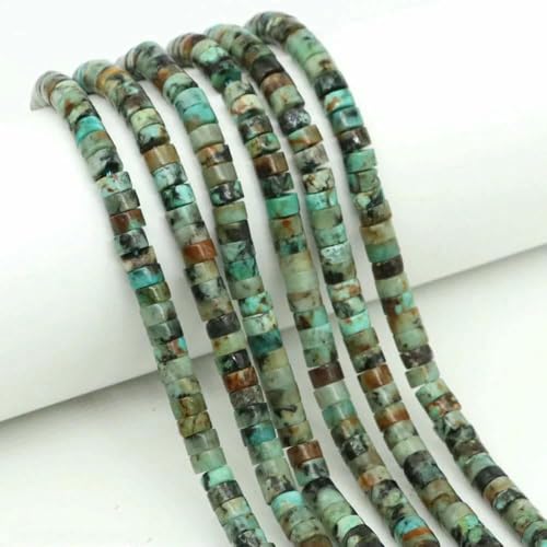 x 2 mm flache, runde Natursteinperlen, Tigerauge, Achate, Quarze, Rondelle-Perlen für die Schmuckherstellung, DIY-Ohrring, Armband, Halskette – Afrikanisches Türkis – 20 Stränge von TBSKUY