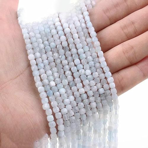 x 4,0 mm natürliche Tigerauge-Perlen, lose, facettierte, quadratische Würfel-Edelsteinperlen für Armbänder, DIY-Zubehör, Strang 15'' - Aquamarin L.1-4,0 mm (ca. 85 Stück) von TBSKUY