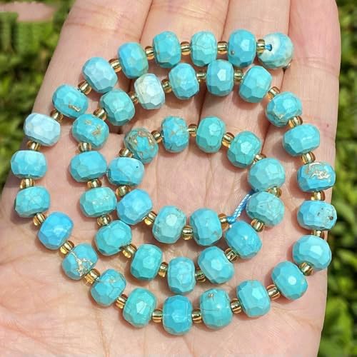 x 8 mm Natursteinperlen, facettierte Rondelle, Achat, Rosenquarz, lose Perlen zur Schmuckherstellung, Perlenarbeiten, DIY-Armband, Halskette, Türkis, 6 x 8 mm, ca. 45 Stück von TBSKUY