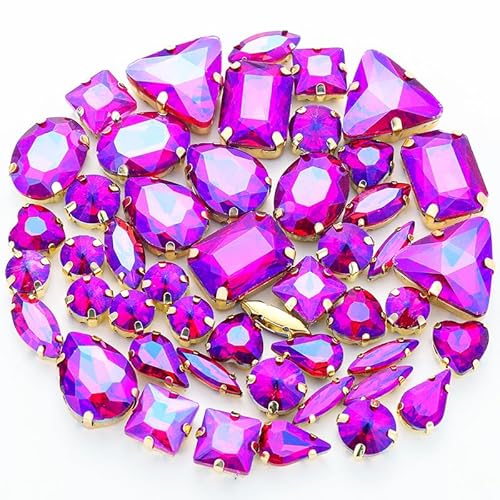 TBXqian Strass Perlen,50PCS Metall Flatback Gold Prong Einstellung Nähen Klaue Glas Strass mit Aufbewahrungstasche, Gemischte Formen Kristalle Glasperlen für Kleidung Stirnbänder Dekoration-Farben06 von TBXqian