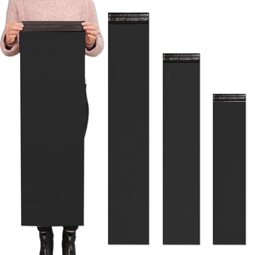 Versandtaschen aus Polyester, lang, Schwarz, 50 Stück, für einzigartige Gegenstände, Aufbewahrung, Verpackung, selbstdichtende, wasserdichte Versandtaschen (8 x 26-50 Stück) von TC.ES