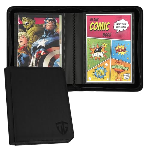 TCGUARD Comicbuch Binder für über 24 Comic Books, Comicbuch Aufbewahrungsalbum mit Hüllen für aktuelle, Silver Age- und normale Comics in Säcken und Kartons für Sammler von Comics, Schwarz von TCGUARD