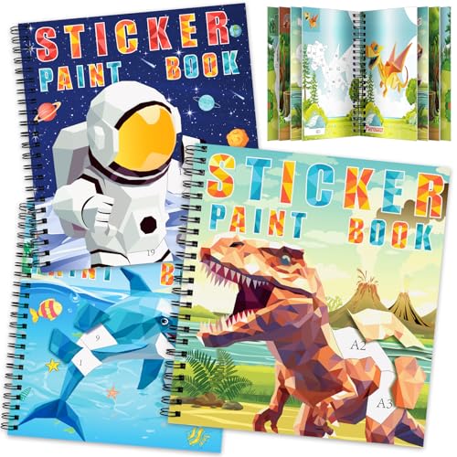 TCJJ 3Pcs Dinosaur Stickerbüch für Kinder 4-10 Jahren, 30 Bilder Stickerbuch Mädchen nach Nummer, Kinder Stickerbücher zur Verbesserung der Intelligenz, für Weihnachtsgeschenke, Schule von TCJJ