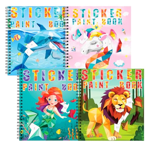 TCJJ 4 Pcs Unicorn Stickerbüch für Kinder 4-10 Jahren, 40 Bilder Stickerbuch Mädchen nach Nummer, Kinder Stickerbücher zur Verbesserung der Intelligenz, für Weihnachtsgeschenke, Schule von TCJJ