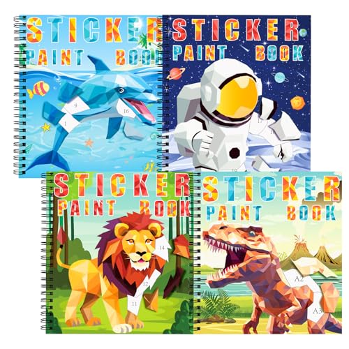 TCJJ 4Pcs Dinosaur Stickerbüch für Kinder 4-10 Jahren, 40 Bilder Stickerbuch Mädchen nach Nummer, Kinder Stickerbücher zur Verbesserung der Intelligenz, für Weihnachtsgeschenke, Schule von TCJJ