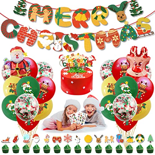 TCJJ Luftballons Weihnachten Kit,Weihnachtsdeko Luftballons Und Weihnachtsfeier Konfetti Ballons,Kommt Mit Weihnacht TemporäRe Tattoos Aufklebern Und Merry Christmas Banner von TCJJ