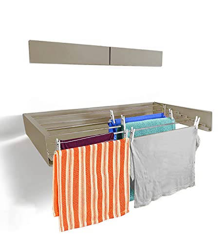 TCO ADVENTURES Unsichtbarer 101,6 cm Wandtrockenständer, elegant, matt, Wandaufhänger, zusammenklappbar, Edelstahl, platzsparend, mit 6 m Trocknungskapazität (groß, cremefarben) von TCO ADVENTURES