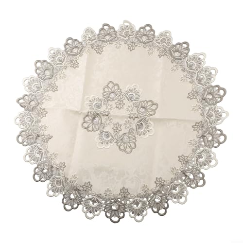 Elegante runde Tischdecke, florale Spitze, dekorativer Esstischschutz, staubabweisend, waschbar, für Küche, Zuhause, drinnen und draußen, Dinner-Party, Couchtisch (XL) von TDCuizent