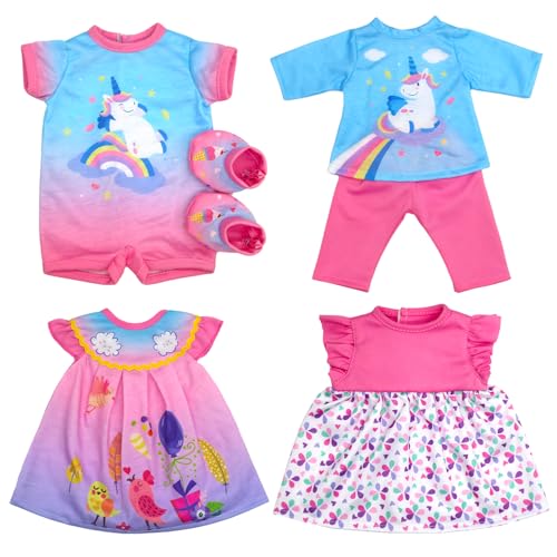 4 Sets Komplettes Set Kleidung und Zubehör für Puppen 33-40 cm und 13-16 Zoll - Enthält Strampler, 2 Röcke, Hose, Oberteil, Socken von TDDS9