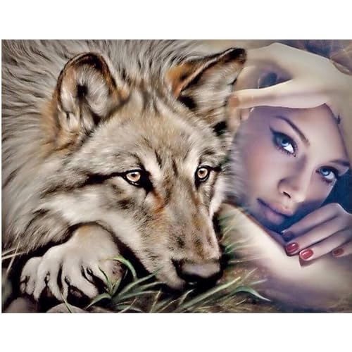 TDFERAN 50 x 40 cm 5D Diamant Malerei für Damen und Wolf, Diamond Painting Gesicht Frau, Quadratisch Kreuzstich Strass Diamant Stickerei Wilde Tiere, für Wanddekoration/Festival Geschenke TDFERAN 50 x 40 cm 5D Diamant Malerei für Damen und Wolf, Diamond Painting Gesicht Frau, Quadratisch Kreuzstich Strass Diamant Stickerei Wilde Tiere, für Wanddekoration/Festival Geschenke von TDFERAN