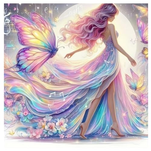 TDFERAN Diamond Painting Fee 40 x 40 cm, Fee Schmetterling im Mondschein, Diamantmalerei, Fee, Elfe, Malen nach Zahlen, für Erwachsene, Fee, Wanddekoration von TDFERAN