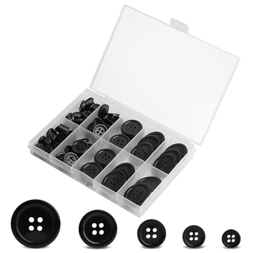 100 Stück Harz Knöpfe,4 Loch Schwarze Kunststoffknöpfe,5 Größen Rund Knöpfe mit Aufbewahrungsbox,für Kleider Nähen Mantel Hemden und DIY Dekoration von TDUNSYA