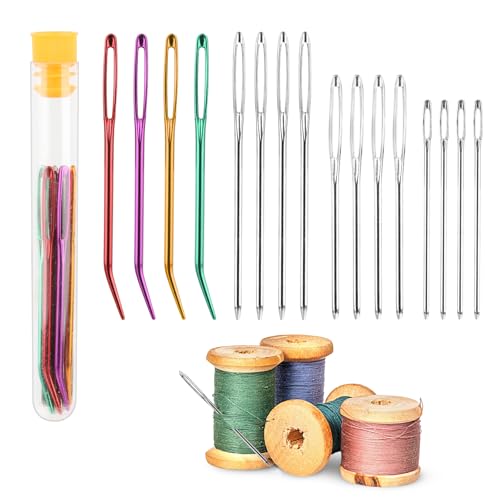 16 Stücke Große Nähen Nadel,Redamancy Stopfnadeln Nähen Nadeln Set,Großäugige Stumpfe Nadeln Großem Öhr,4 GrößEn Groß Auge Stumpfe Nadel für Hand Nähen Handwerk,Häkelprojekte Hand Nähen Leder Handwerk von TDUNSYA